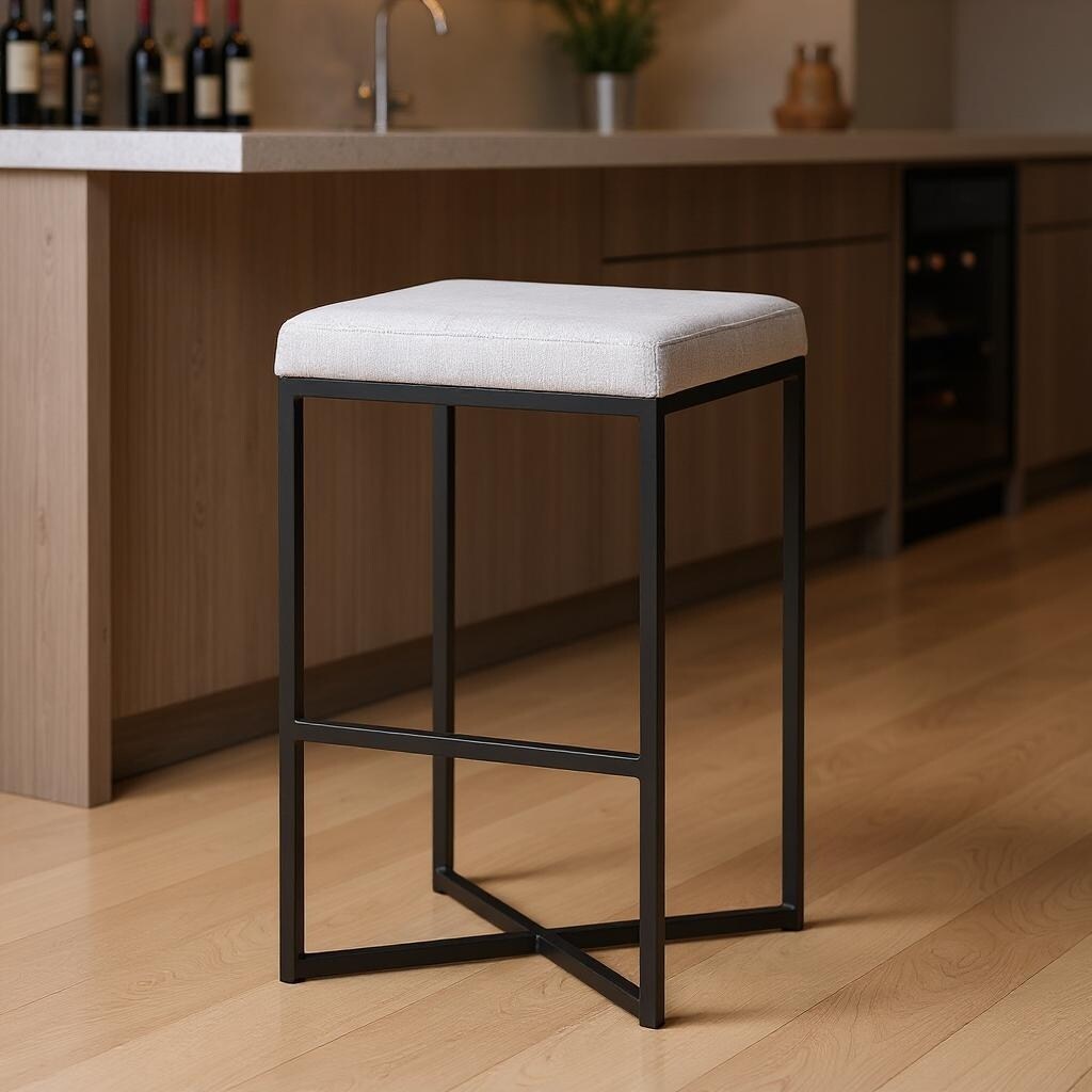 Homeroots 30 White And Black Iron And Fabric Backless Bar Height Bar Chair