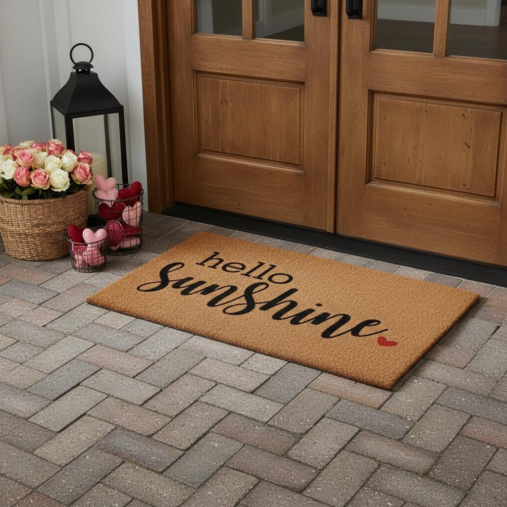 Homeroots 30 X 48 Brown And Black Hello Sunshine Outdoor Coir Door Mat 30.00 X 48.00