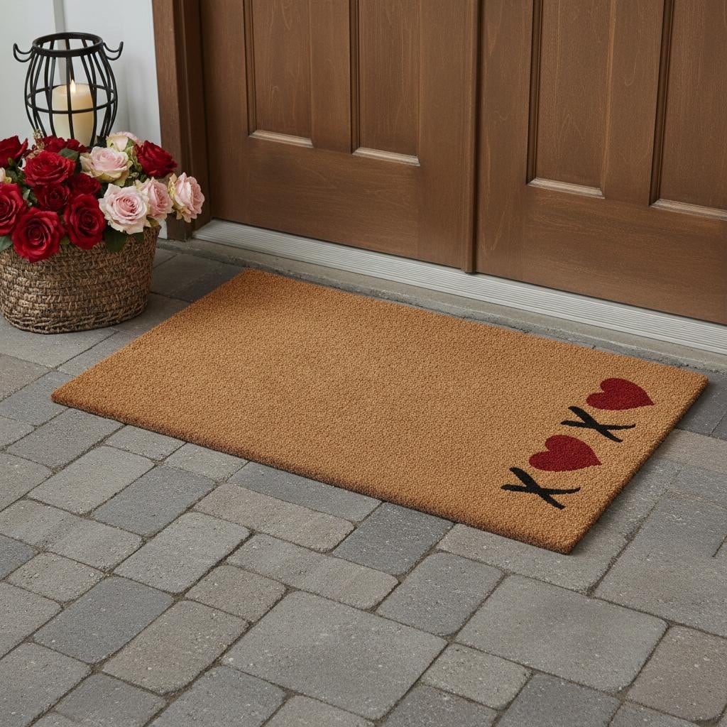Homeroots 30 X 48 Brown Red And Black Xoxo Outdoor Coir Door Mat 30.00 X 48.00