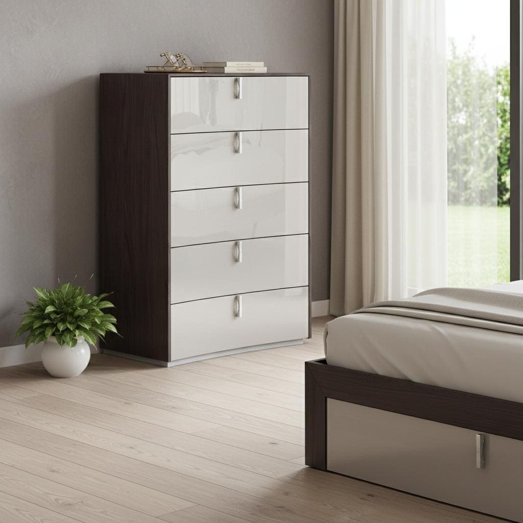 Homeroots 31 Chestnut And Light Gray Wood Five Drawer Dresser