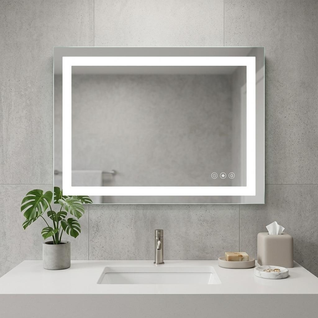 Homeroots 31 Lighted Frameless Anti Fog Bathroom Vanity Mirror 39.25 In. X 31.38 In. X 0.94 In.