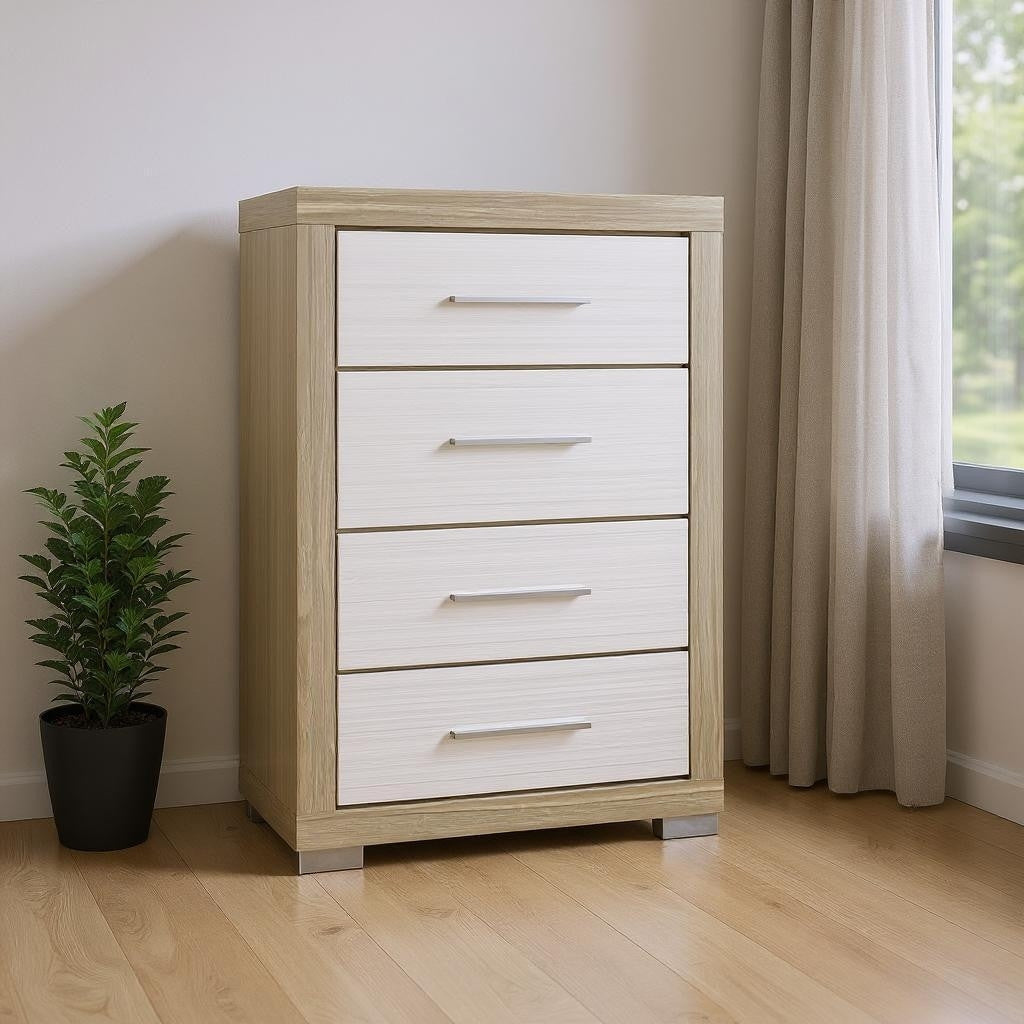 Homeroots 31 Natural And White Wood Four Drawer Dresser