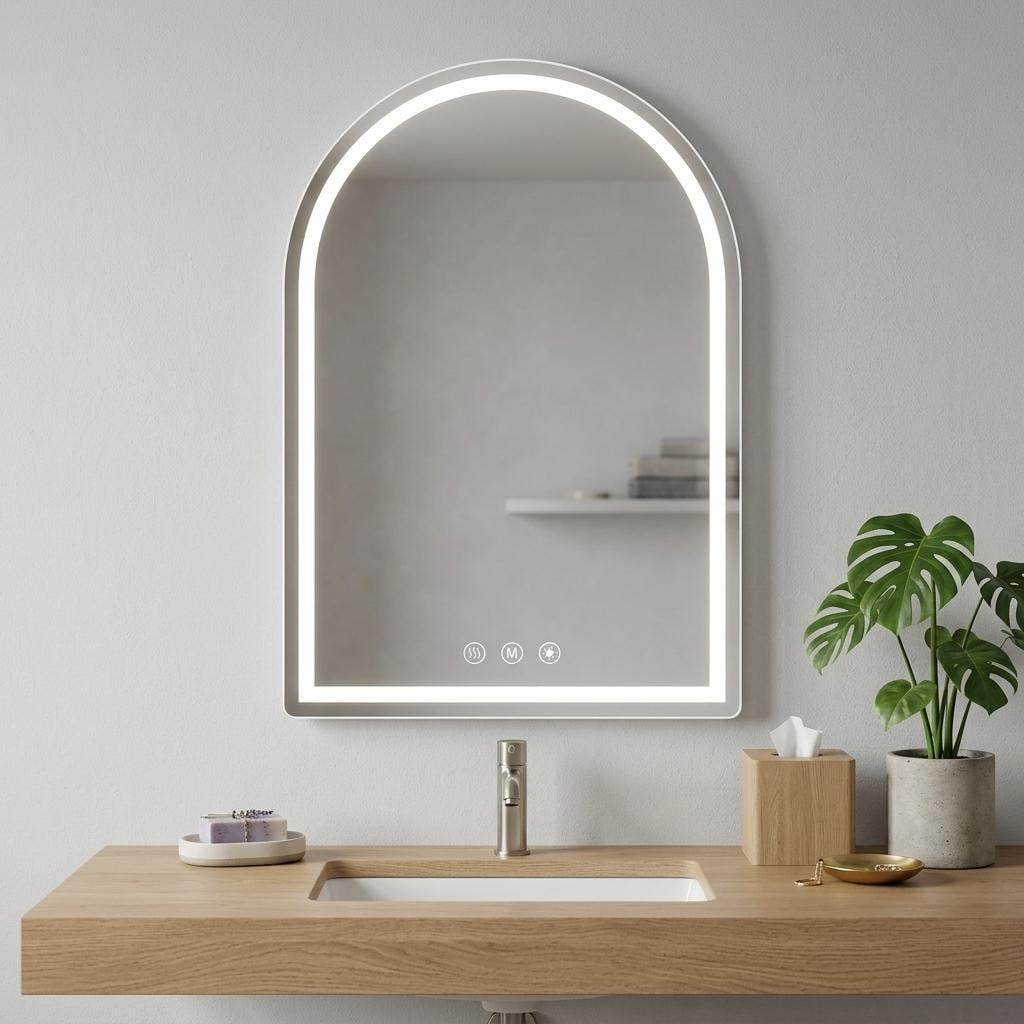 Homeroots 32 Arch Lighted Frameless Bathroom Vanity Mirror 23.62 In. X 31.50 In. X 1.57 In.