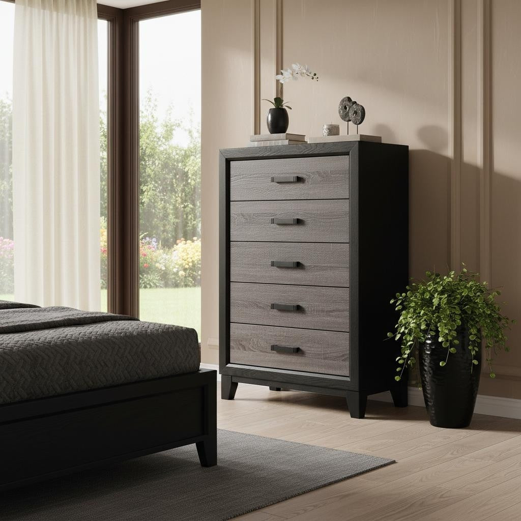 Homeroots 32 Black And Gray Wood Five Drawer Dresser
