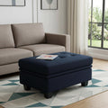 Homeroots 32 Blue And Black Velvet Tufted Storage Ottoman
