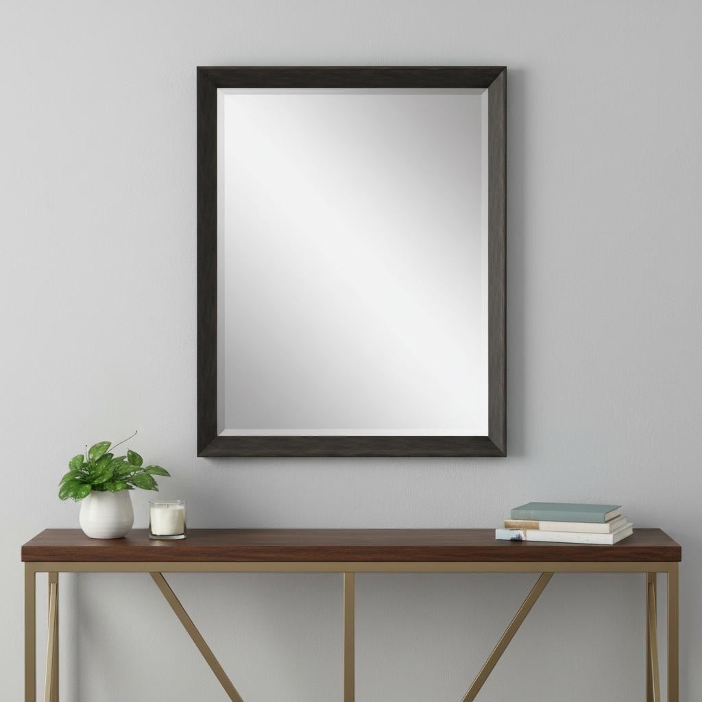 Homeroots 32 Dark Brown Framed Accent Mirror 26.00 In. X 32.00 In. X 3.00 In.