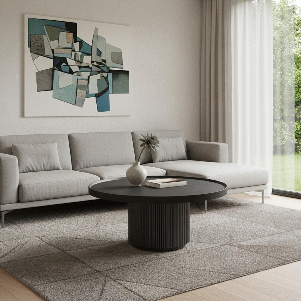 Homeroots 32 Dark Gray Wood Round Pedestal Coffee Table 32.00 In. X 14.00 In. X 32.00 In.