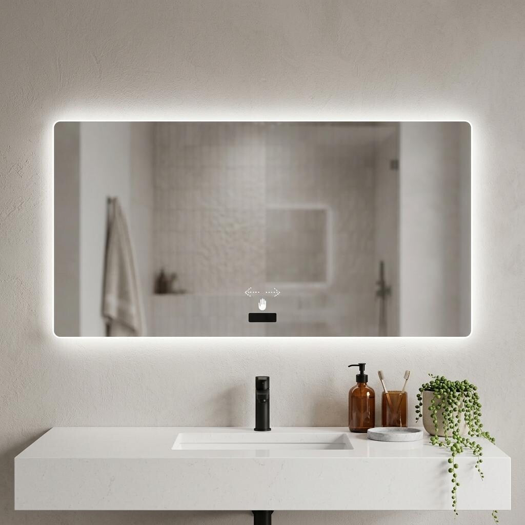 Homeroots 32 Lighted Frameless Anti Fog Bathroom Vanity Mirror 48.00 In. X 32.00 In. X 0.99 In.