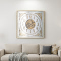 Homeroots 32 Square Gold And Silver Wood And Mirror Analog Exposed Gear Wall Clock 31.50 In. X 31.50 In. X 3.10 In.