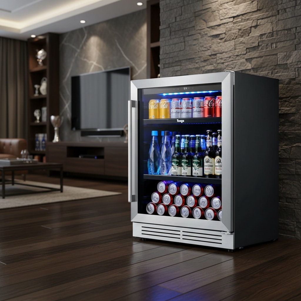 Homeroots 32 X 24 Silver Stainless Steel Single Compartment Can Beverage Refrigerator