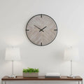 Homeroots 33 Black And Natural Metal And Solid Wood Analog Distressed Round Wall Clock 33.46 In. X 33.46 In. X 1.57 In.