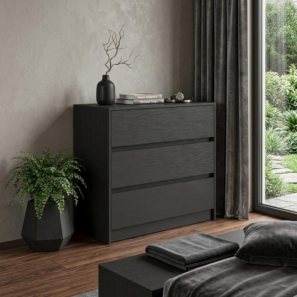 Homeroots 33 Black Wood Three Drawer Dresser