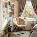 Homeroots 33 Champagne And Black Tufted Faux Fur And Metal Folding Lounge Chair 33.00 In. X 32.50 In. X 16.00 In.