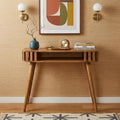Homeroots 33 Oak Solid Wood Console Table With Shelf 33.46 In. X 31.50 In. X 13.78 In.