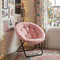 Homeroots 33 Pink Tufted Faux Fur And Metal Folding Lounge Chair 33.00 In. X 32.50 In. X 16.00 In.