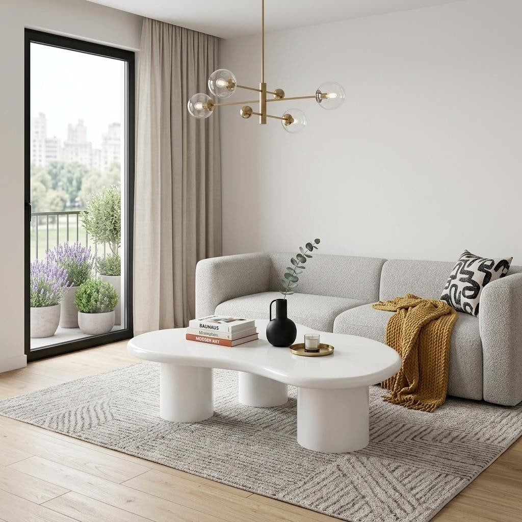 Homeroots 33 White Solid Wood Free Form Coffee Table 33.10 In. X 47.60 In. X 14.80 In.