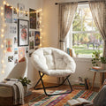 Homeroots 33 White Tufted Faux Fur And Metal Folding Lounge Chair 33.00 In. X 32.50 In. X 16.00 In.