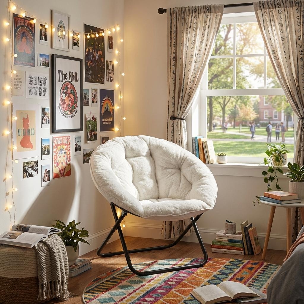 Homeroots 33 White Tufted Faux Fur And Metal Folding Lounge Chair 33.00 In. X 32.50 In. X 16.00 In.