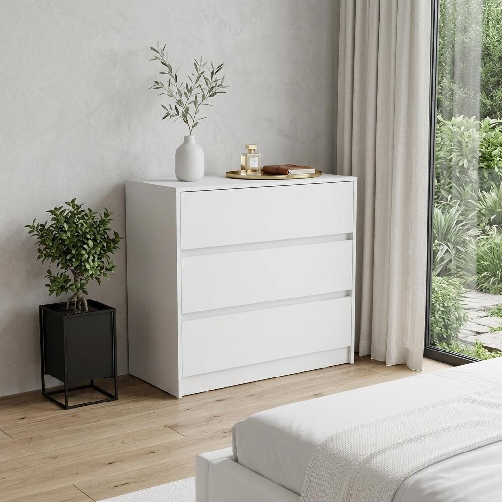 Homeroots 33 White Wood Three Drawer Dresser