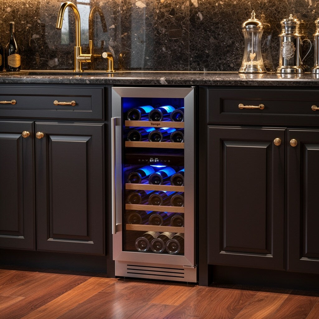 Homeroots 34 X 15 Silver Stainless Steel Dual Compartment Wine Refrigerator