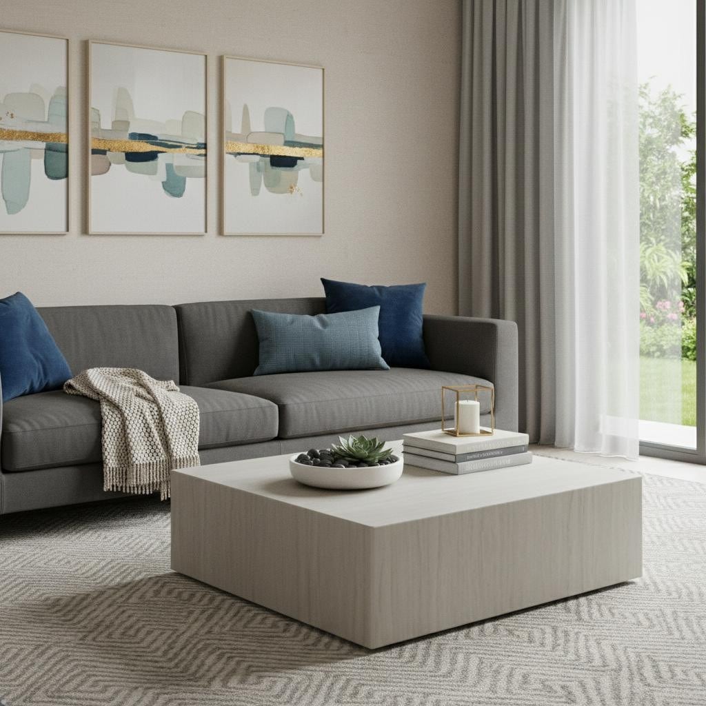 Homeroots 35 Beige Stone Square Block Coffee Table 35.00 In. X 11.00 In. X 35.00 In.