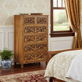 Homeroots 35 Brown Carved Floral Solid Wood Six Drawer Dresser