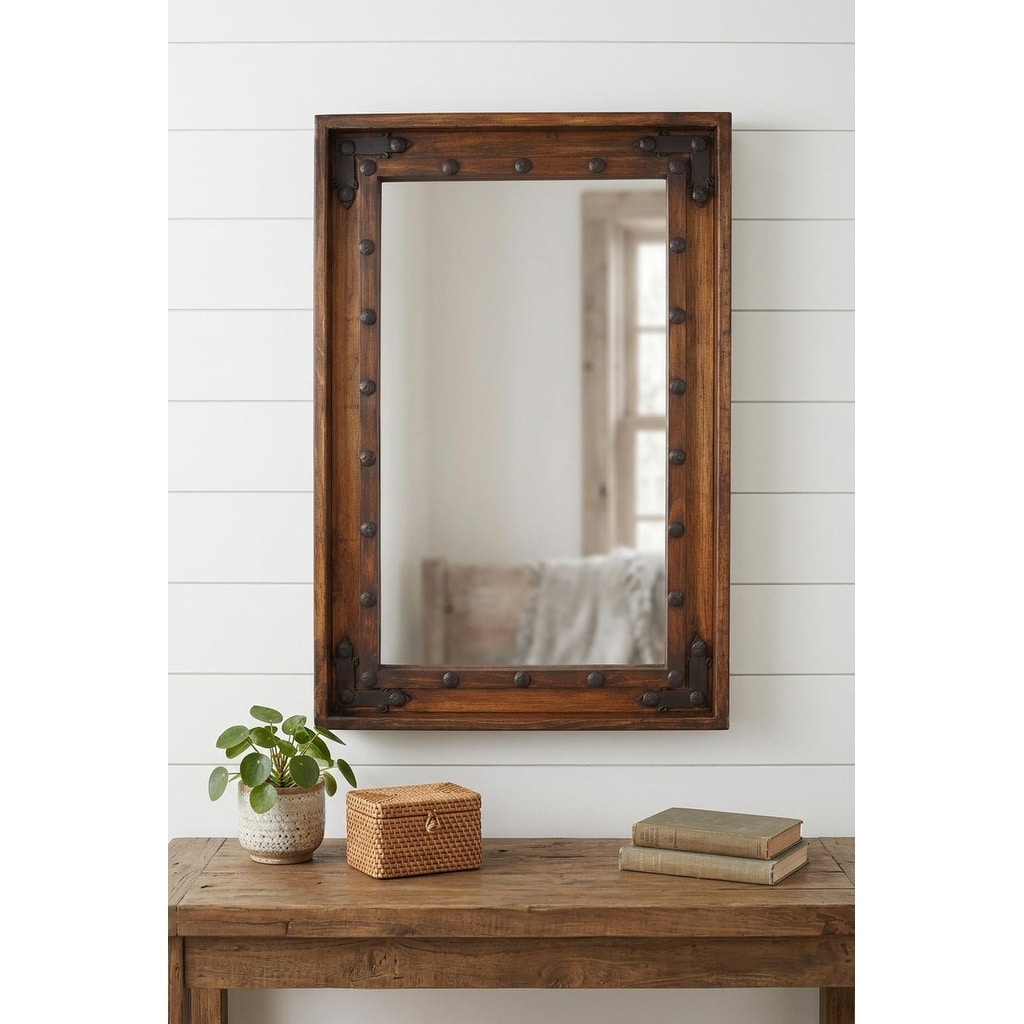 Homeroots 35 Brown Solid Wood Rustic Framed Accent Mirror 23.00 In. X 35.00 In. X 3.00 In.