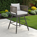 Homeroots 35 Light Gray Metal Swivel Low Back Outdoor Counter Height Bar Chair With Footrest