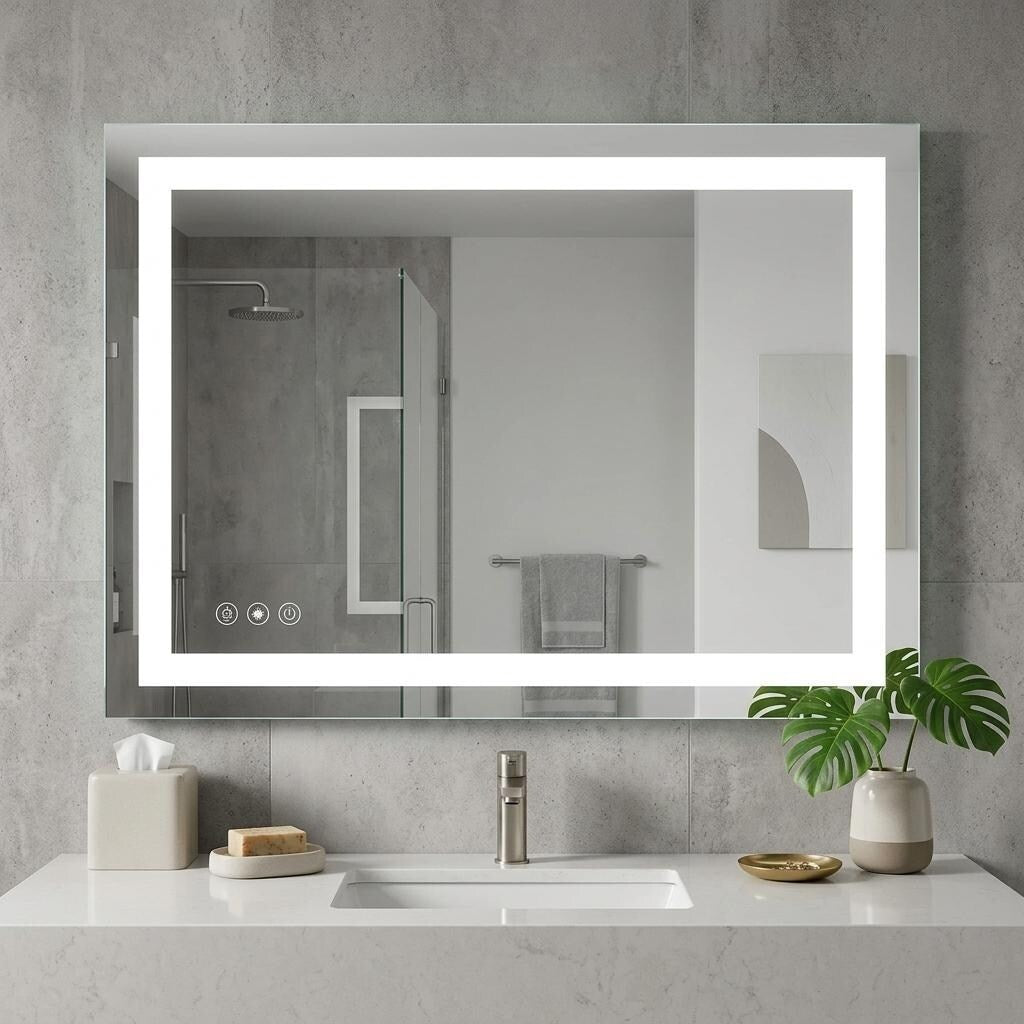 Homeroots 35 Lighted Frameless Bathroom Vanity Mirror 47.13 In. X 35.31 In. X 0.94 In.