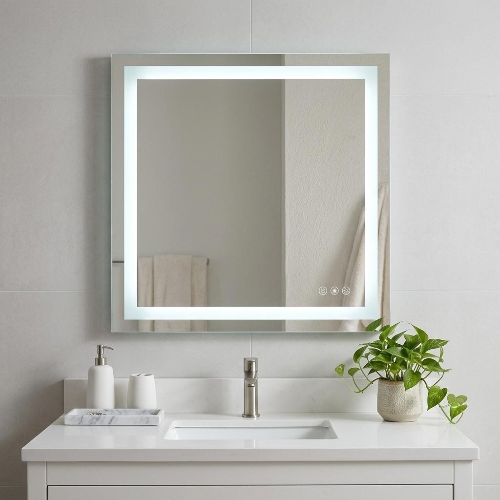 Homeroots 35 Lighted Frameless Bathroom Vanity Mirror 35.31 In. X 35.31 In. X 0.94 In.
