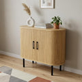 Homeroots 35 Natural Wood Ribbed Texture Sideboard With Two Sliding Doors 35.00 In. X 31.50 In. X 15.80 In.