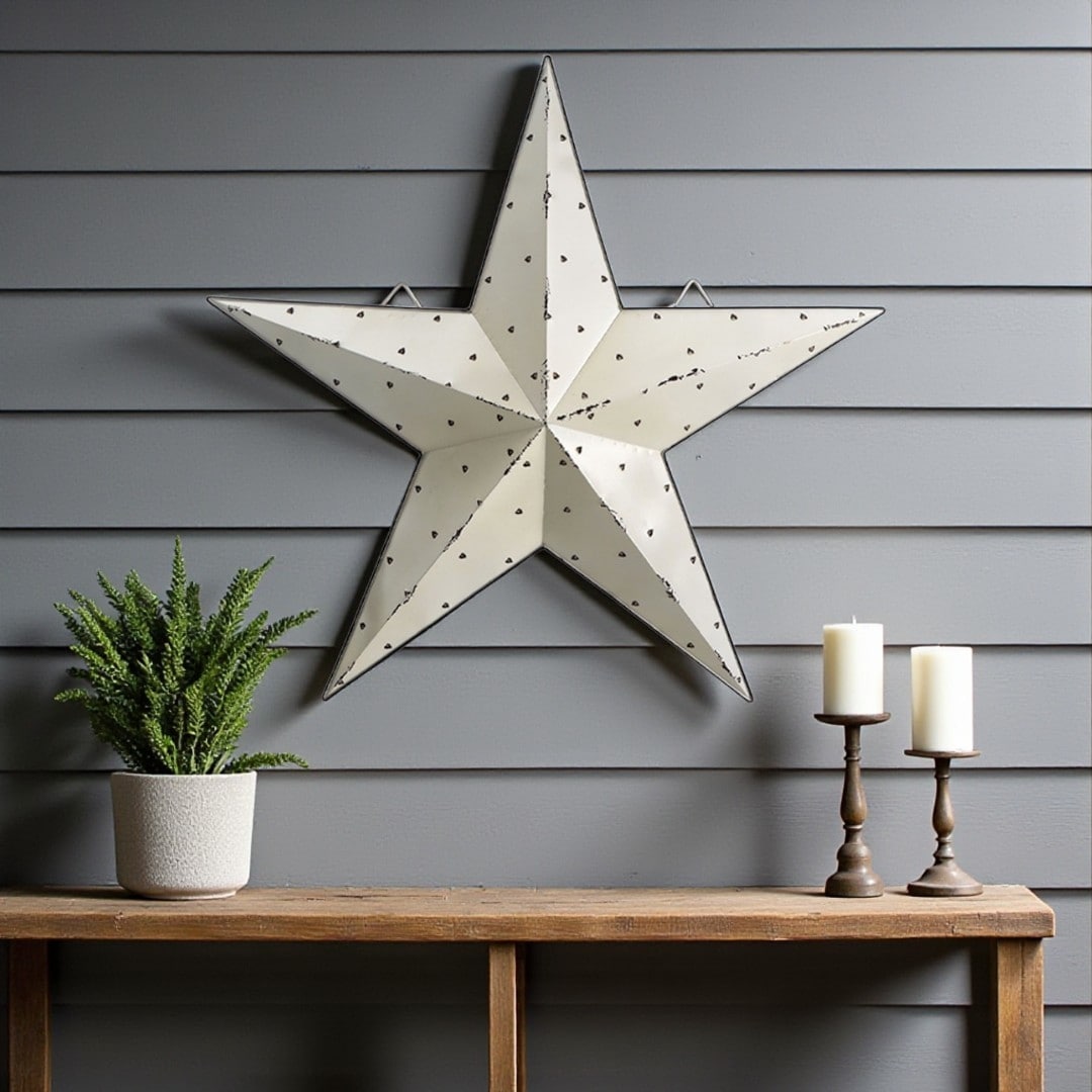 Homeroots 35 X 37 White Galvanized Metal Star Hanging Wall Decor