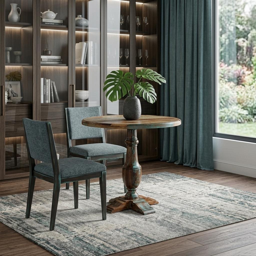 Homeroots 36 Brown Rounded Solid Wood Pedestal Base Dining Table 36.00 In. X 42.00 In. X 36.00 In.