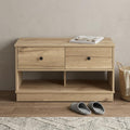 Homeroots 36 Natural And Oak Wood Storage Bench With Drawers Shoe Storage And Shelves 35.80 In. X 19.90 In. X 17.90 In.