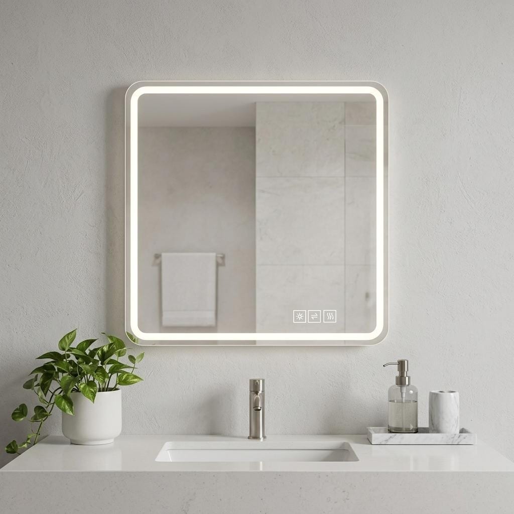 Homeroots 36 Square Lighted Frameless Anti Fog Bathroom Vanity Mirror 36.00 In. X 36.00 In. X 0.98 In.