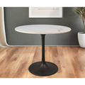Homeroots 36 White And Black Rounded Marble And Iron Pedestal Base Dining Table 36.00 In. X 30.00 In. X 36.00 In.