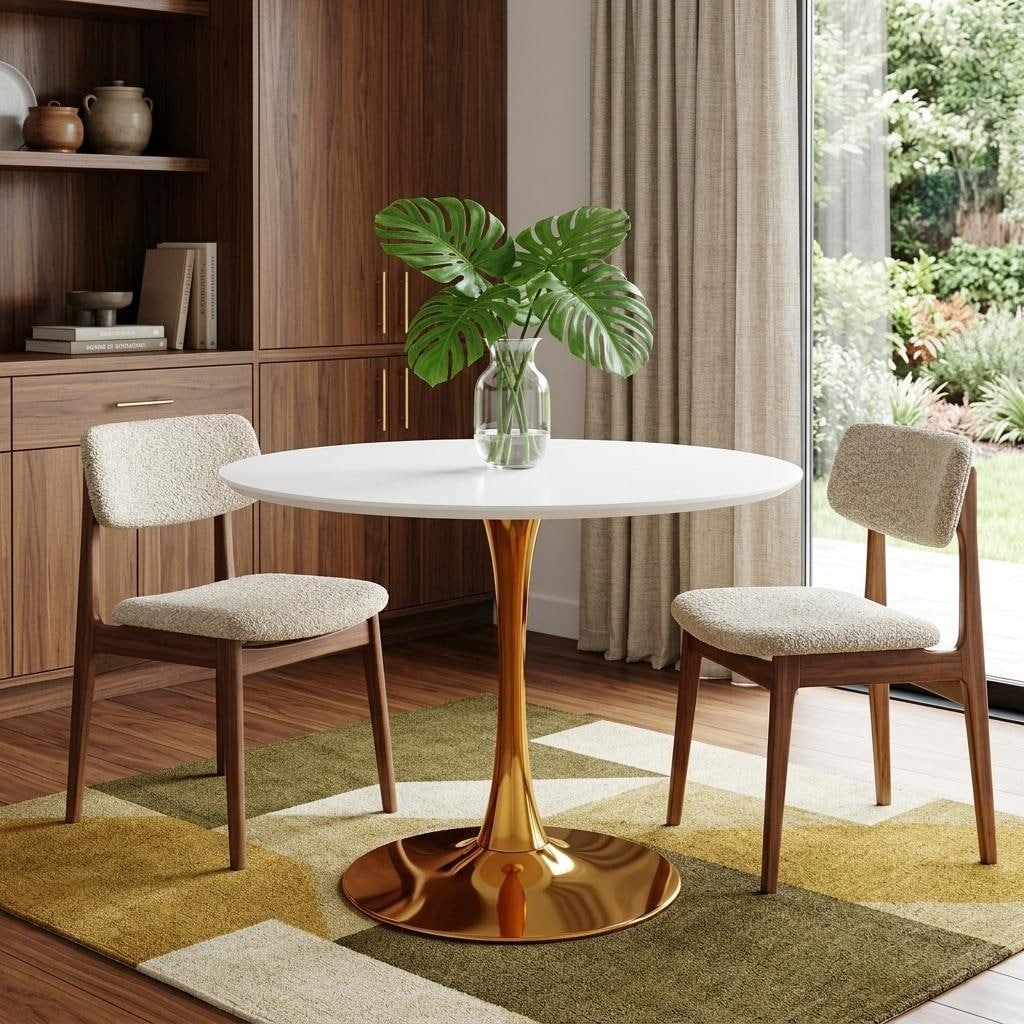 Homeroots 36 White And Gold Metal Dining Table 36.00 In. X 29.00 In. X 36.00 In.
