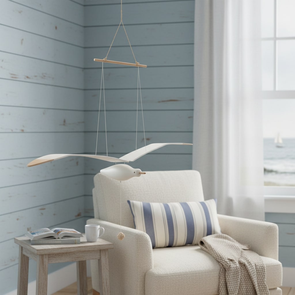 Homeroots 37 White And Natural Hanging Seagull Decorative Sculpture 34.50 In. X 37.00 In. X 10.50 In.