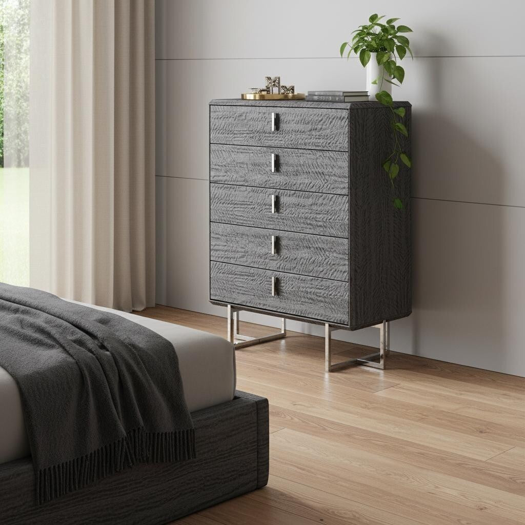 Homeroots 38 Gray Wood Five Drawer Dresser