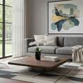 Homeroots 39 Brown And Silver Wood And Stainless Steel Square Pedestal Coffee Table 39.00 In. X 7.00 In. X 39.00 In.