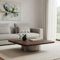 Homeroots 39 Brown And Silver Wood And Stainless Steel Square Pedestal Coffee Table 39.00 In. X 11.00 In. X 39.00 In.