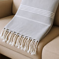 Homeroots 39 X 71 Gray Cotton Knitted Striped Turkish Towel Throw Blanket With Fringe