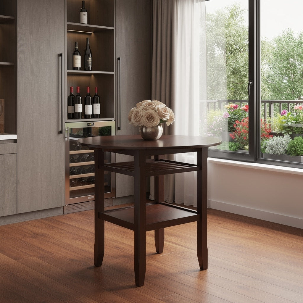 Homeroots 40 Brown Wood Rounded Drop Leaf Bar Table 40.00 In. X 36.00 In. X 40.00 In.