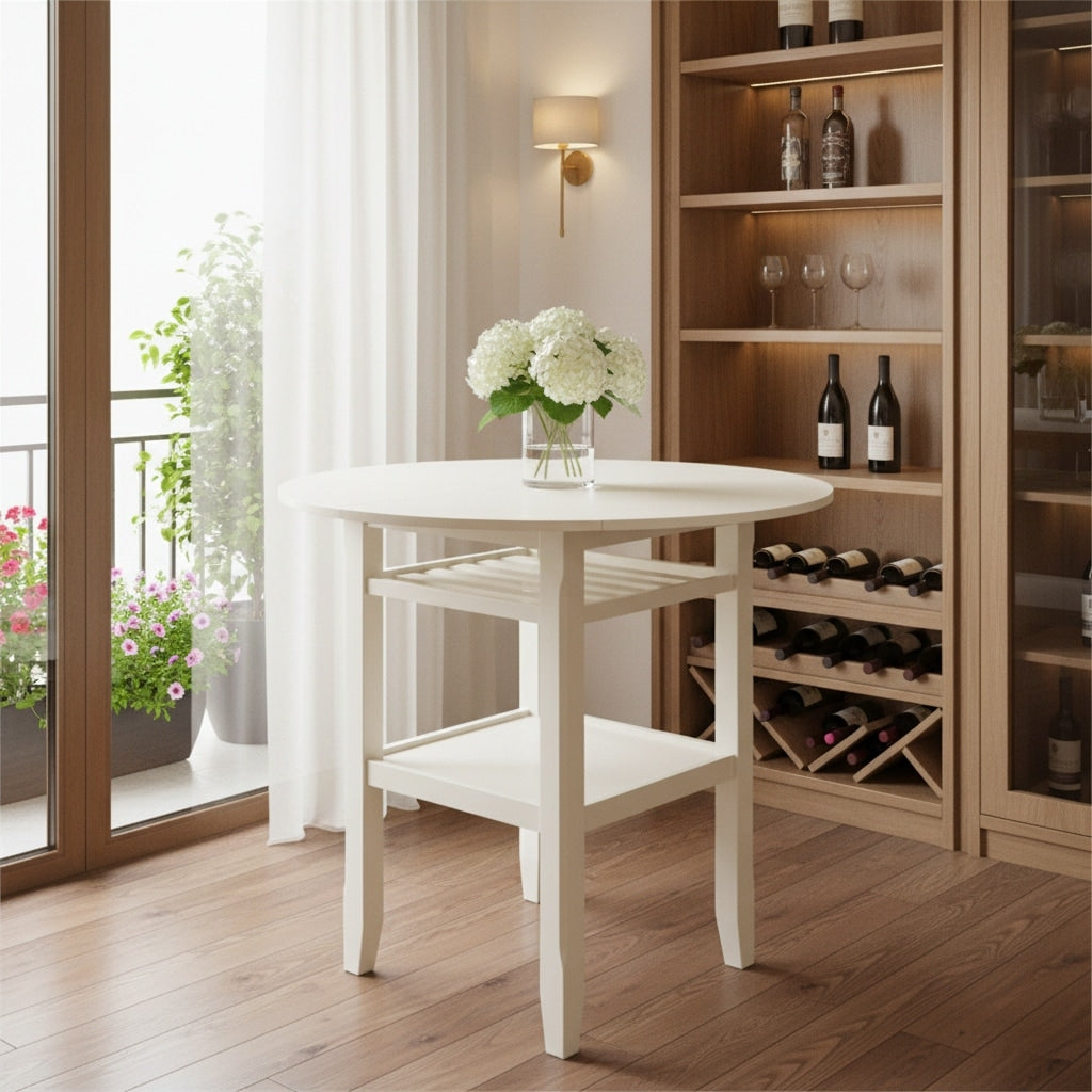 Homeroots 40 Cream Wood Rounded Drop Leaf Bar Table 40.00 In. X 36.00 In. X 40.00 In.