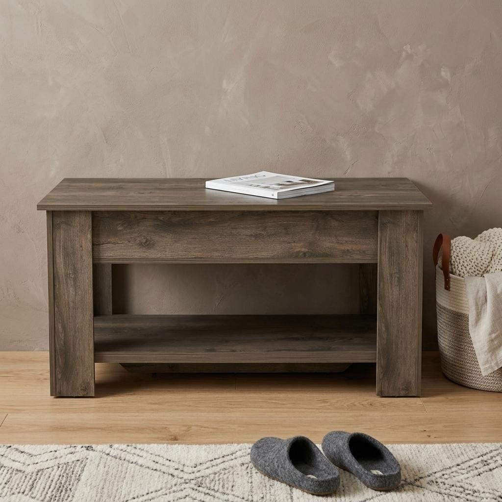 Homeroots 40 Dark Brown Wood Storage Bench With Flip Top Shoe Storage And Shelves 40.00 In. X 20.20 In. X 20.00 In.