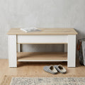 Homeroots 40 Natural And White Wood Storage Bench With Flip Top Shoe Storage And Shelves 40.00 In. X 20.20 In. X 20.00 In.