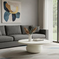 Homeroots 41 Beige Glass Round Pedestal Coffee Table 41.00 In. X 15.00 In. X 41.00 In.