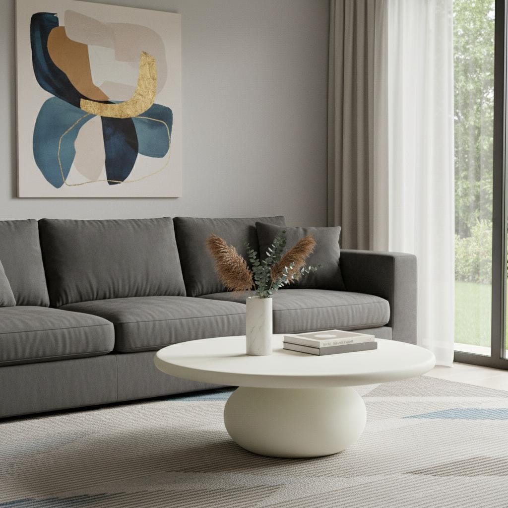Homeroots 41 Beige Glass Round Pedestal Coffee Table 41.00 In. X 15.00 In. X 41.00 In.