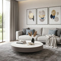 Homeroots 41 White And Gray Ceramic Tile And Wood Round Pedestal Coffee Table 41.00 In. X 10.00 In. X 41.00 In.