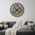 Homeroots 42 Black And Natural Iron And Wood Analog Round Wall Clock 42.13 In. X 42.13 In. X 2.56 In.